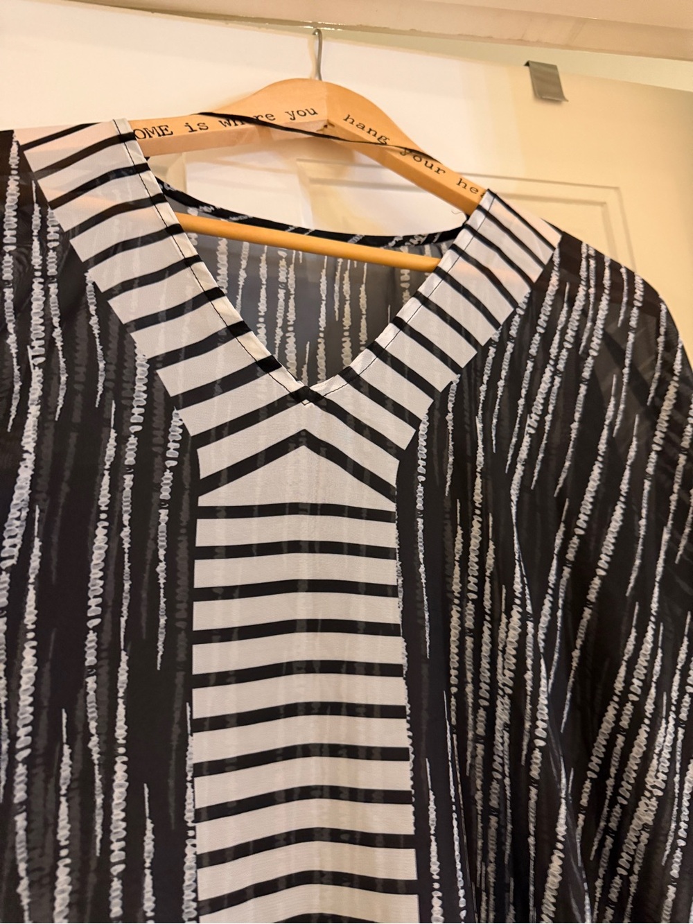 Women Long Beach coverup. Sheer fabric, black and white